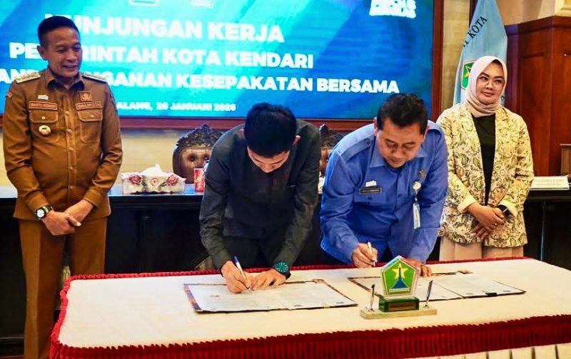 Penandatanganan Nota Kesepahaman kerja sama antara Pemerintah Kota Kendari dan Pemerintah Kota Malang di sektor pengelolaan air minum, sebagai langkah awal penguatan tata kelola dan transformasi digital layanan PDAM.